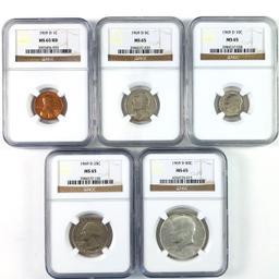 Certified 5-piece 1969-D U.S. Mint set