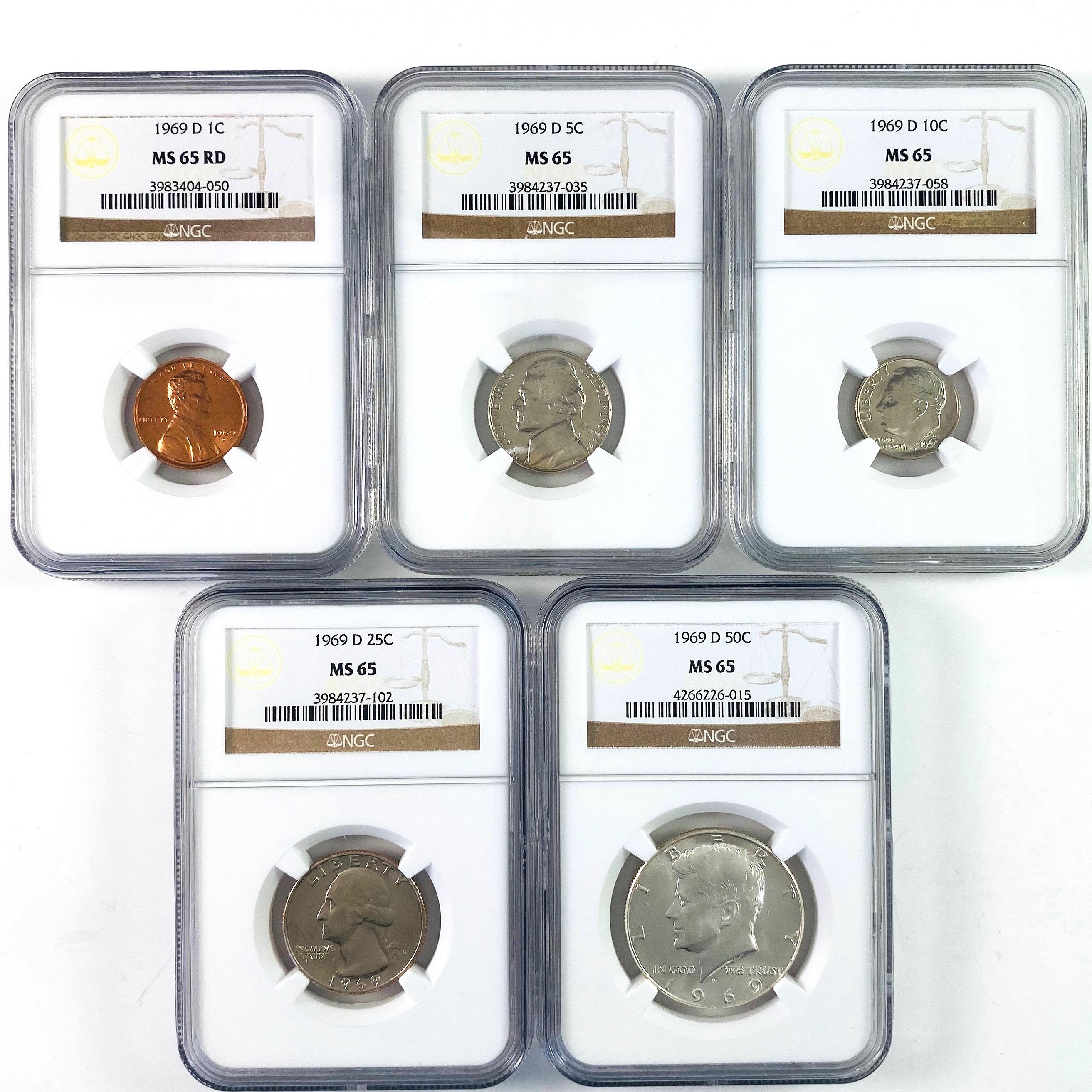 Certified 5-piece 1969-D U.S. Mint set