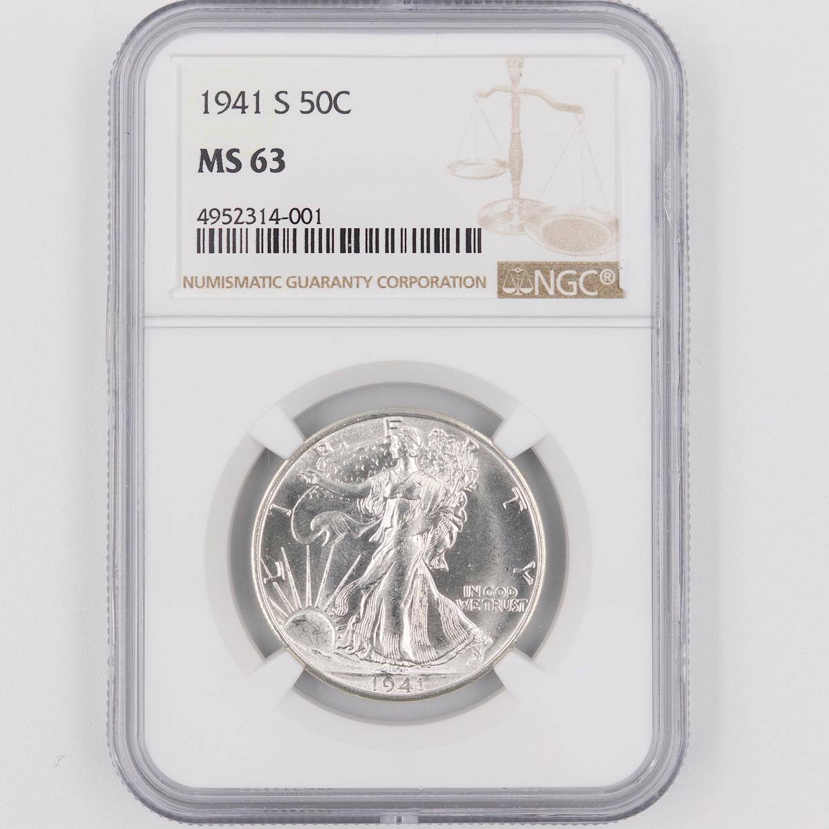 Certified 1941-S U.S. walking Liberty half dollar