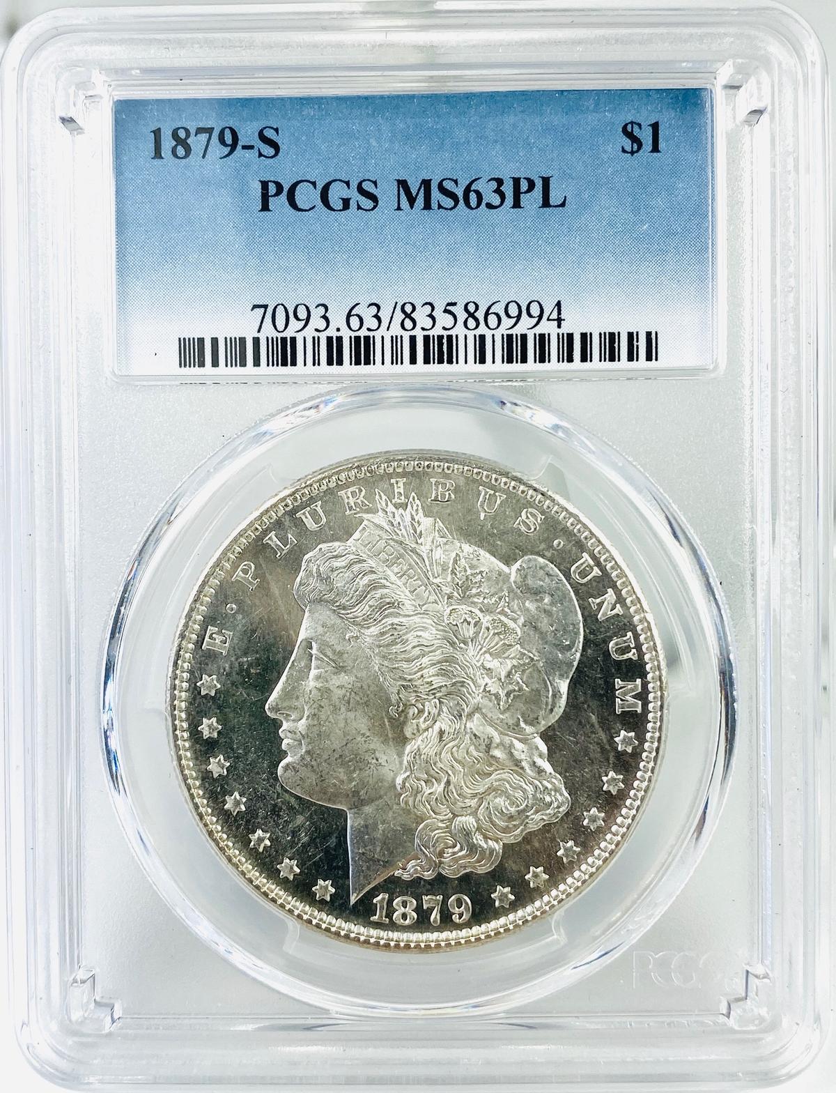 Certified 1879-S U.S. Morgan silver dollar