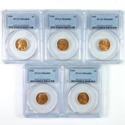 Lot of 5 certified 1941 U.S. Lincoln cents