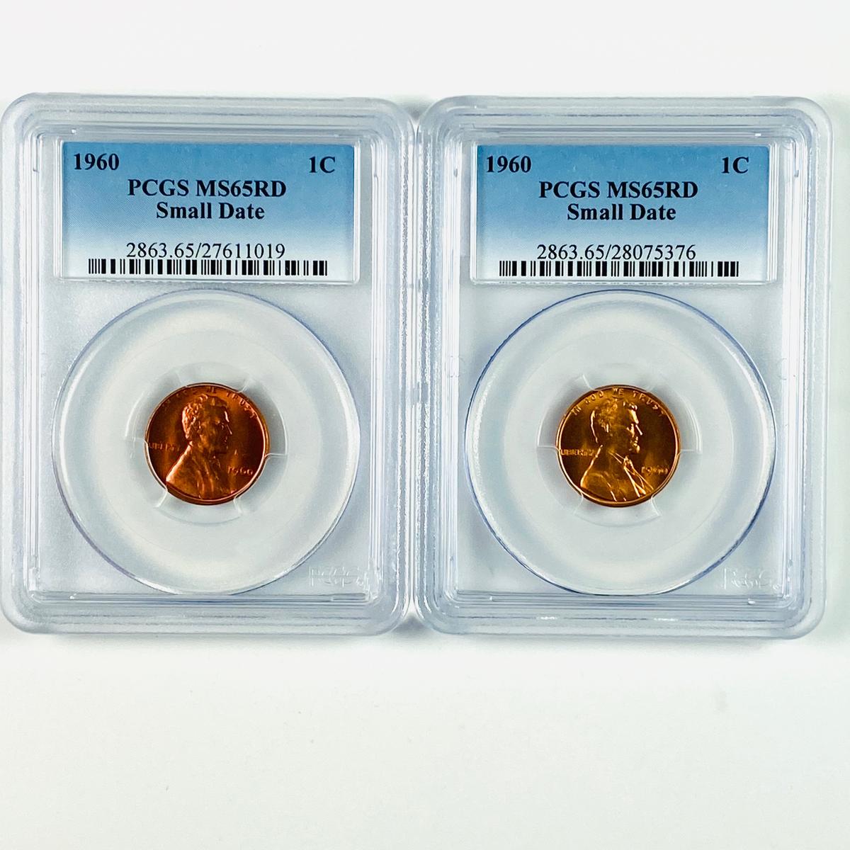 Pair of certified 1960 small date U.S. Lincoln cents