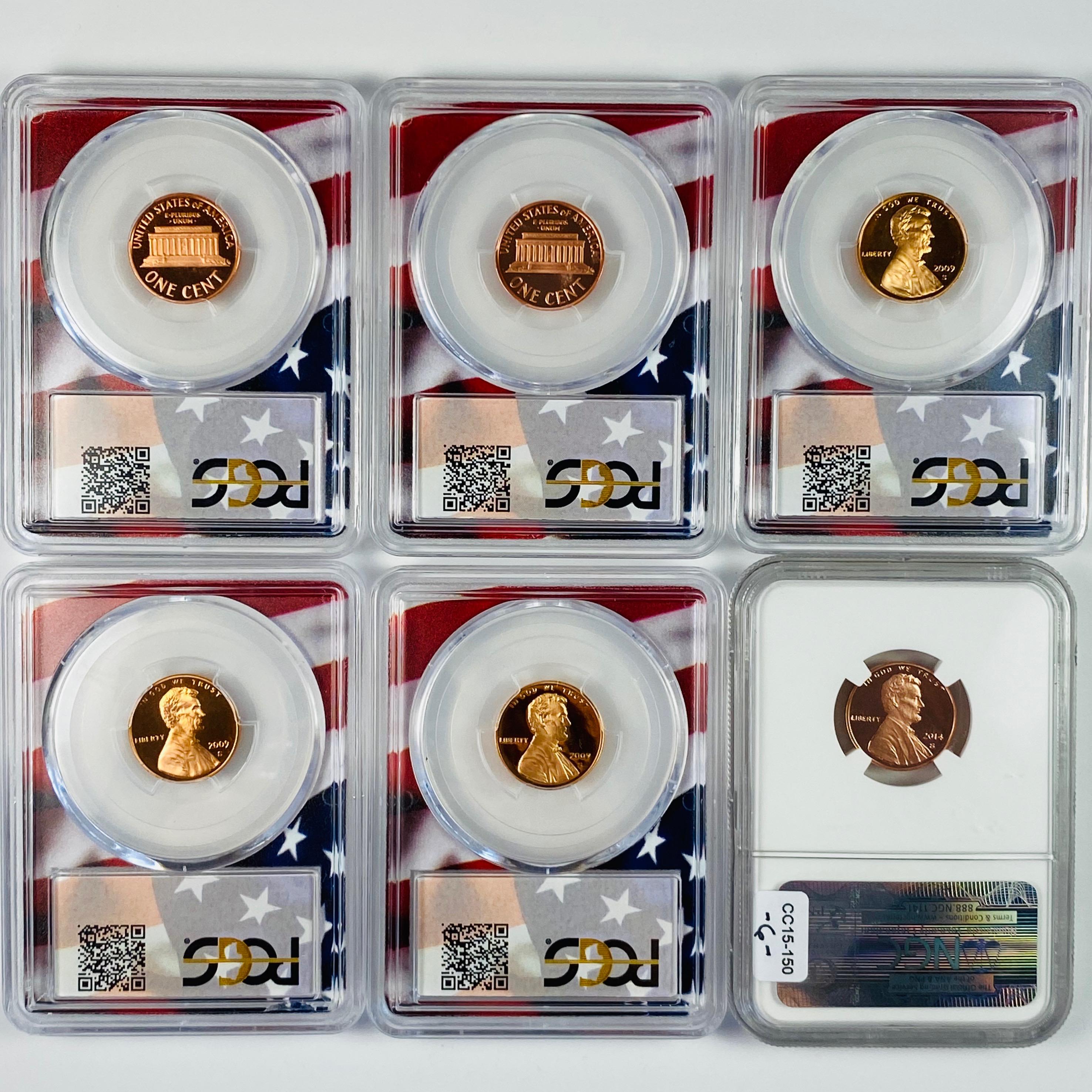 Lot of 6 certified mixed date proof U.S. Lincoln cents