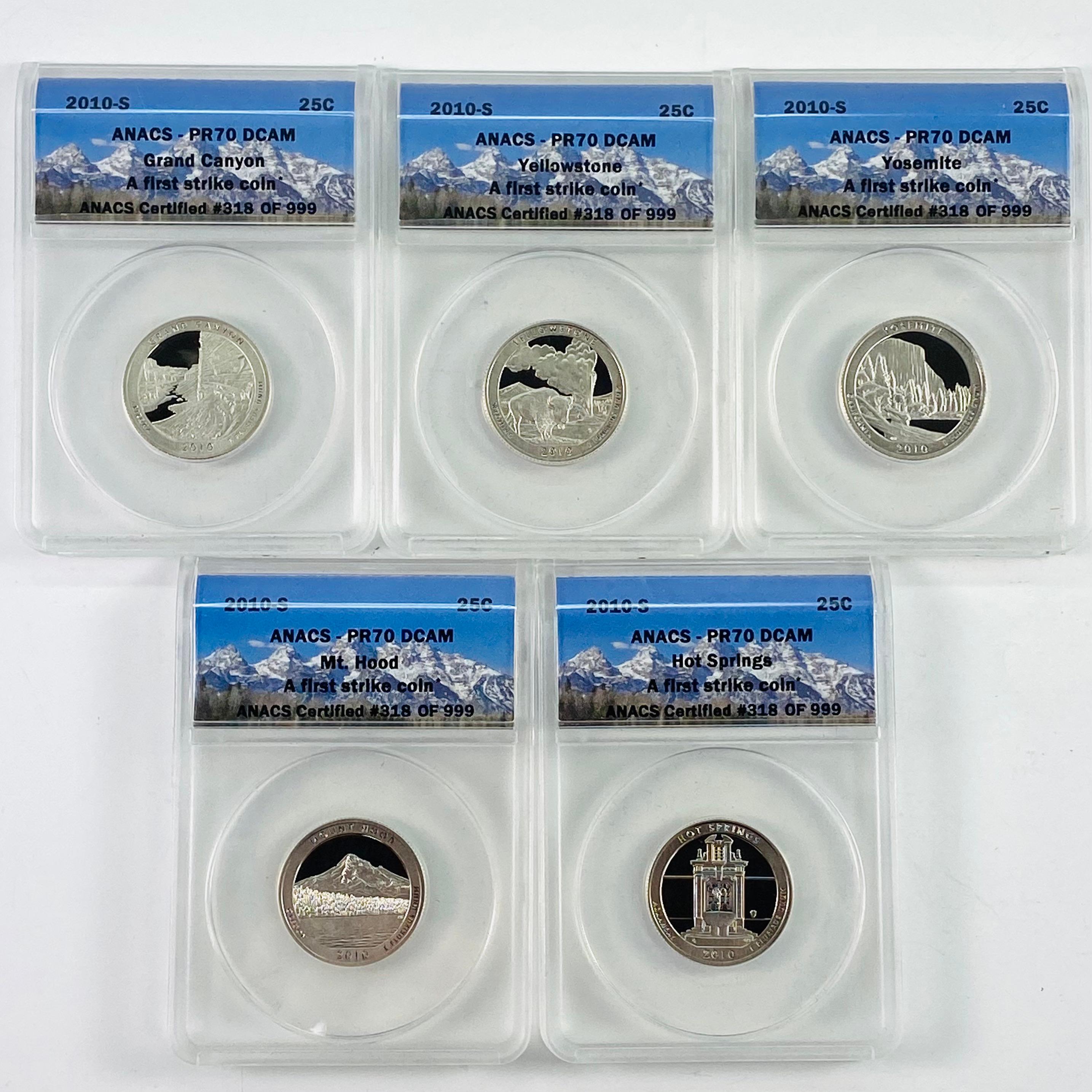 Complete 5-piece set of 2010-S  proof U.S. "America The Beautiful" national park quarters