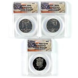 Certified 3-piece 50th anniversary set of 2014 U.S. Kennedy half dollars