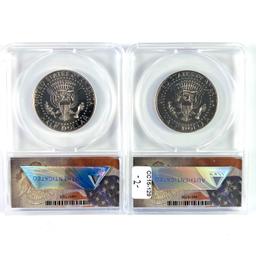 Certified 2-piece high relief 50th anniversary set of 2014 U.S. Kennedy half dollars