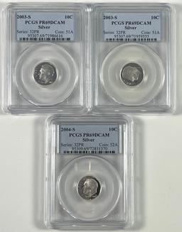 Lot of 3 certified proof U.S. Roosevelt silver dimes