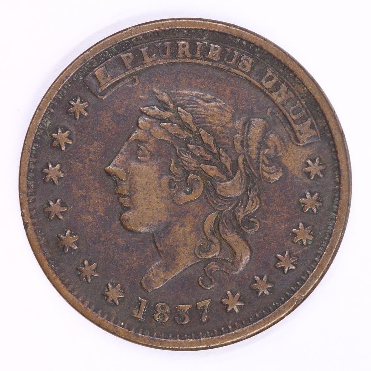 1837 Hard Times Token- Liberty-Not One Cent