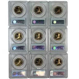 Continuous run of 9 certified 2000-S to 2008-S U.S. proof Sacagawea Native American dollars