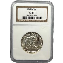 Certified 1942-D U.S. walking Liberty half dollar