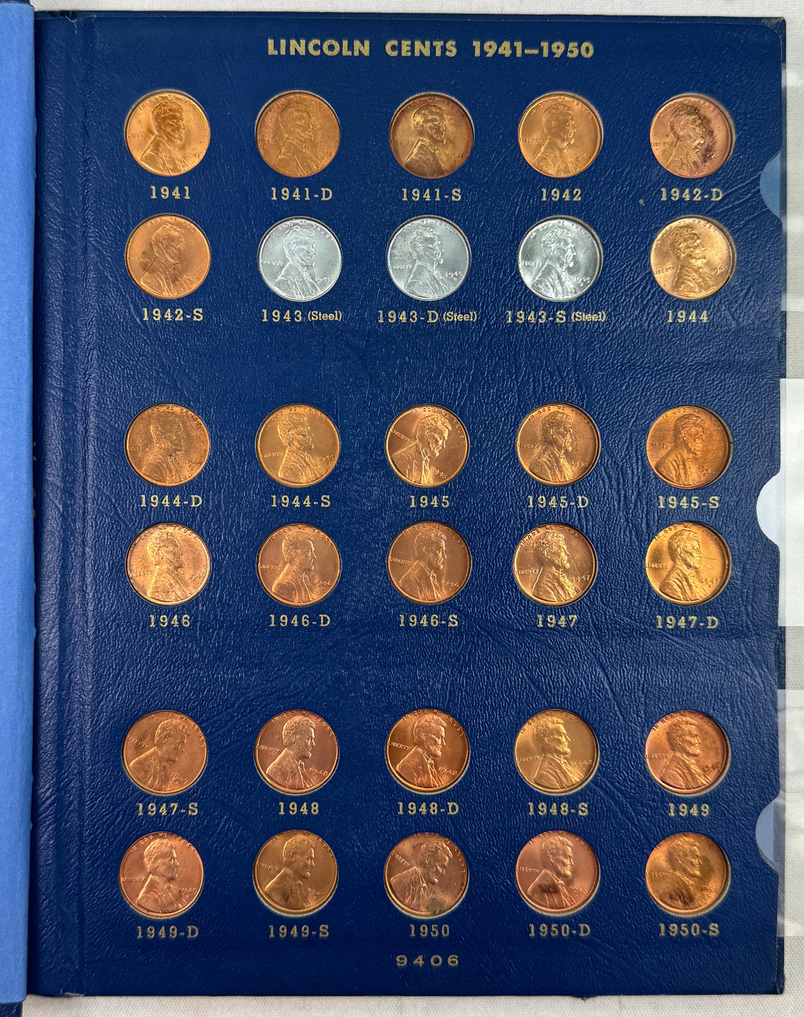 Complete 66-piece set of uncirculated 1941-1964 U.S. Lincoln cents