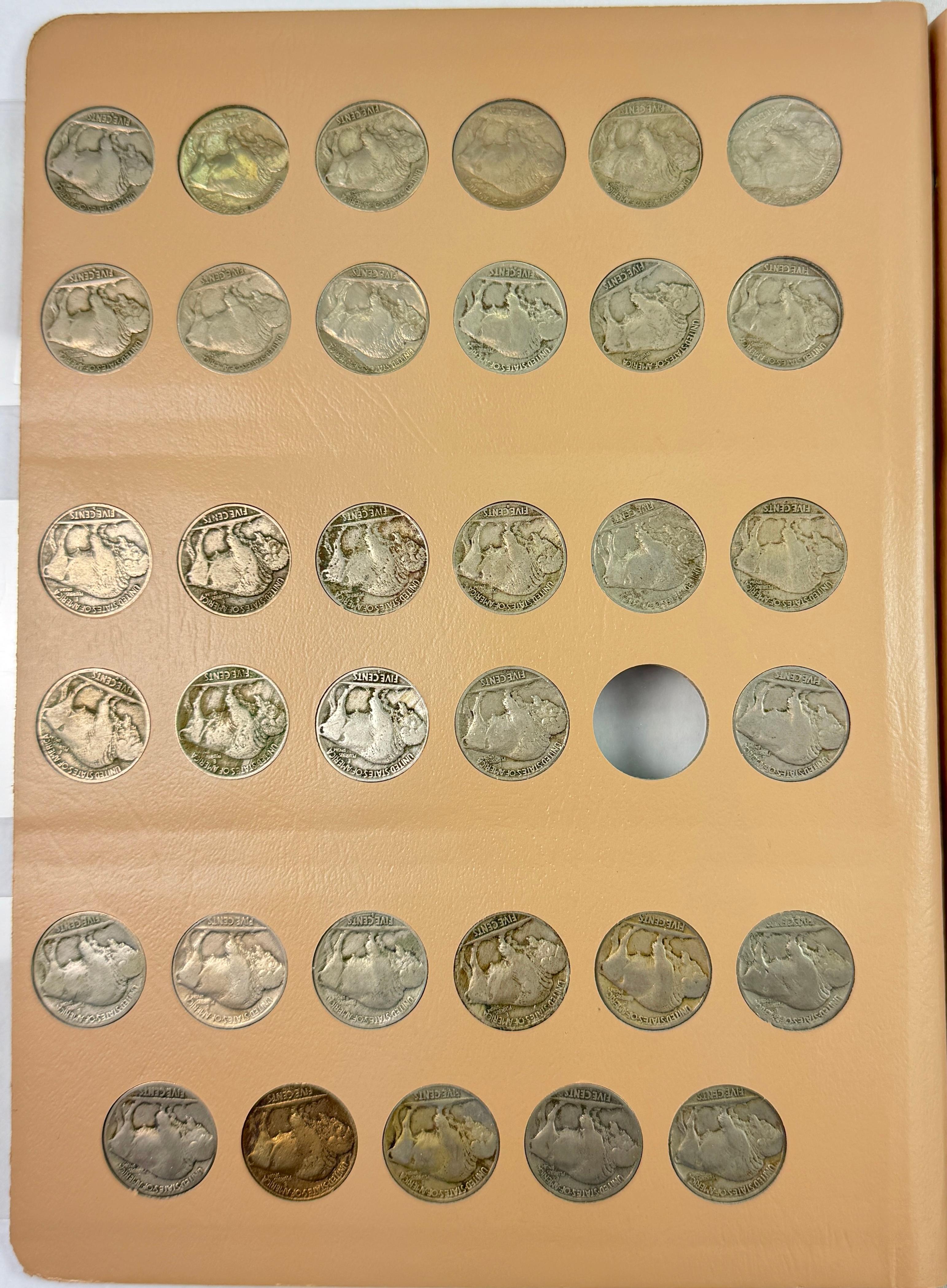 Near-complete 63-piece set of circulated U.S. buffalo nickels