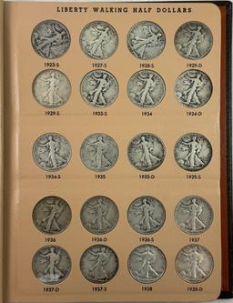 Near-complete 63-piece set of circulated U.S. walking Liberty half dollars