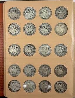 Near-complete 63-piece set of circulated U.S. walking Liberty half dollars