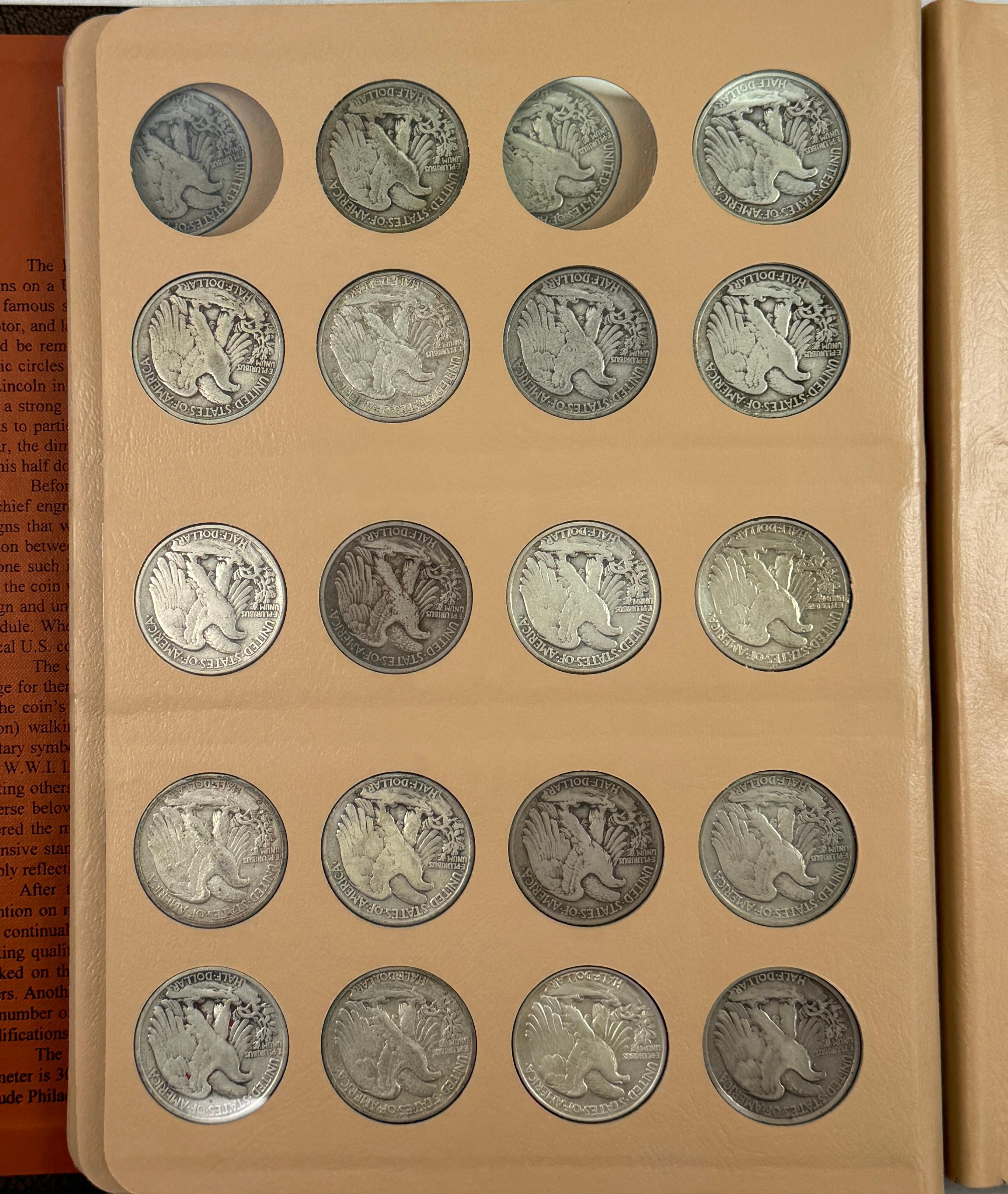 Near-complete 63-piece set of circulated U.S. walking Liberty half dollars