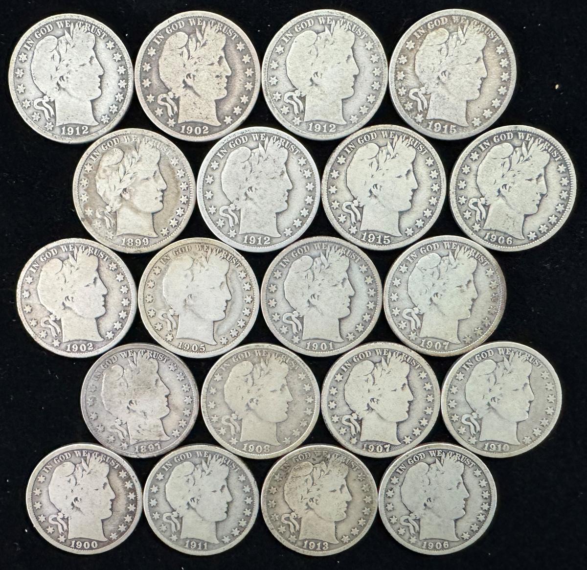 Roll of 20 good-or-better U.S. Barber half dollars