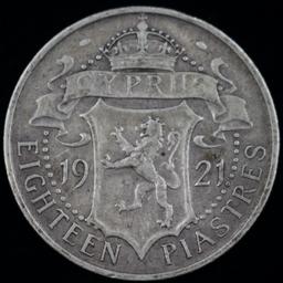 1921 Cyprus silver 18 piastres