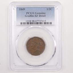 Certified 1849 U.S. braided hair half cent