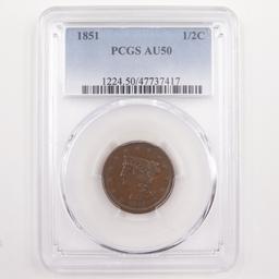 Certified 1851 U.S. braided hair half cent