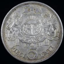 1931 Latvia silver 5 lati