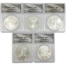 Lot of 5 different certified 2010-2012 U.S. American Eagle silver dollars including special issues