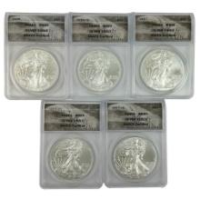 Lot of 5 different certified 2016-2017 U.S. American Eagle silver dollars including special issues