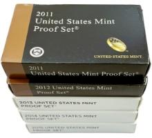 Complete run of 5 2011 to 2015 U.S. proof sets