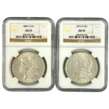 Pair of certified U.S. Morgan silver dollars