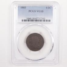 Certified 1803 U.S. draped bust half cent