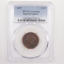 Certified 1857 U.S. braided hair half cent