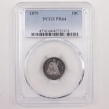 Certified 1879 proof U.S. seated Liberty dime