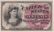 1869-1875 fourth issue U.S. 10-cent fractional currency banknote (F-1258