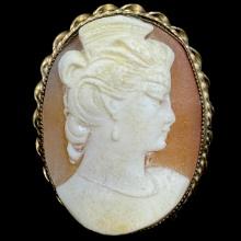 Estate genuine hand-carved shell cameo pin/pendant