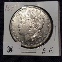 1921-S Morgan Silver Dollar E. F.