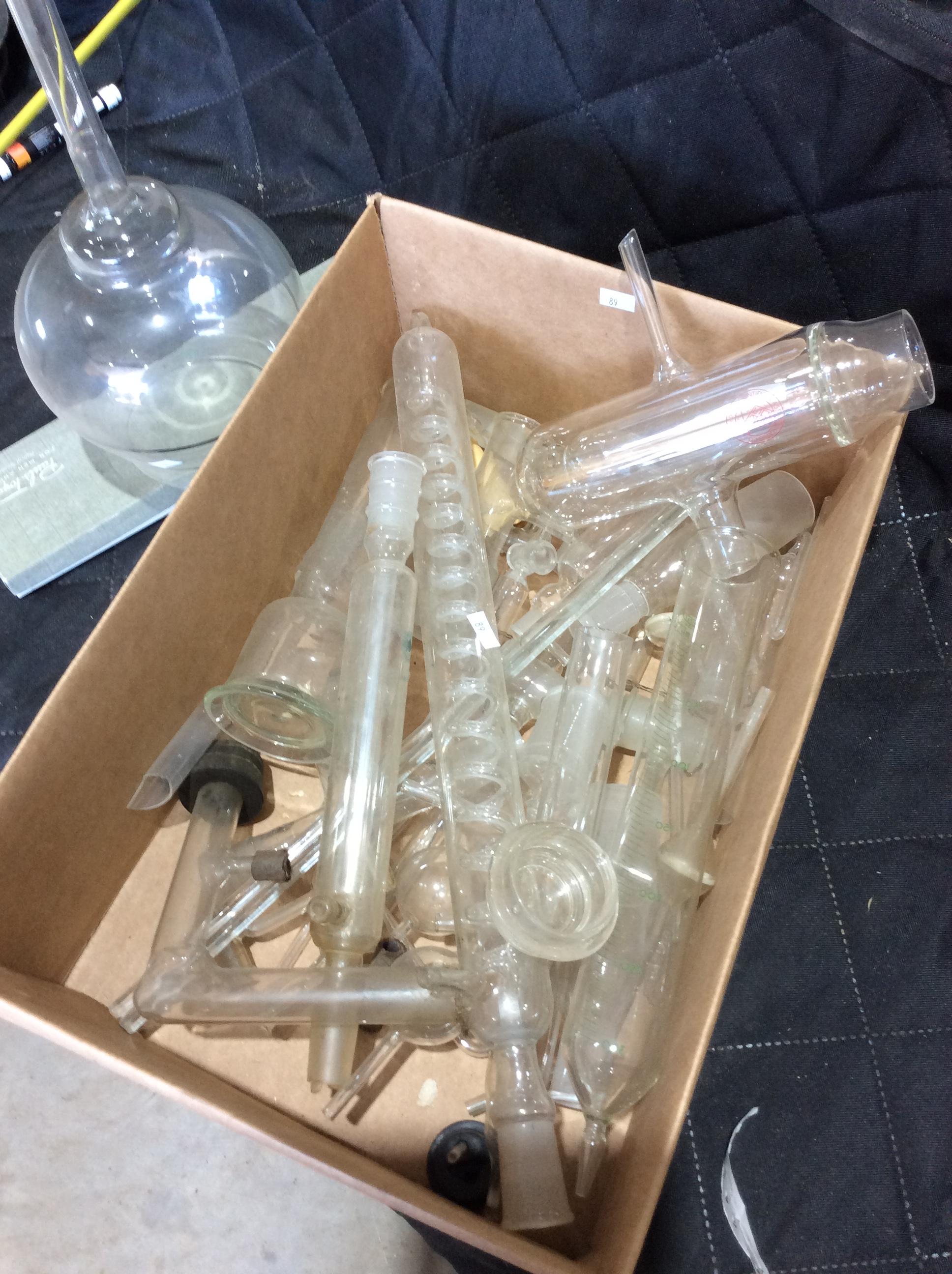 Box Lot of Assorted Scientific Glassware