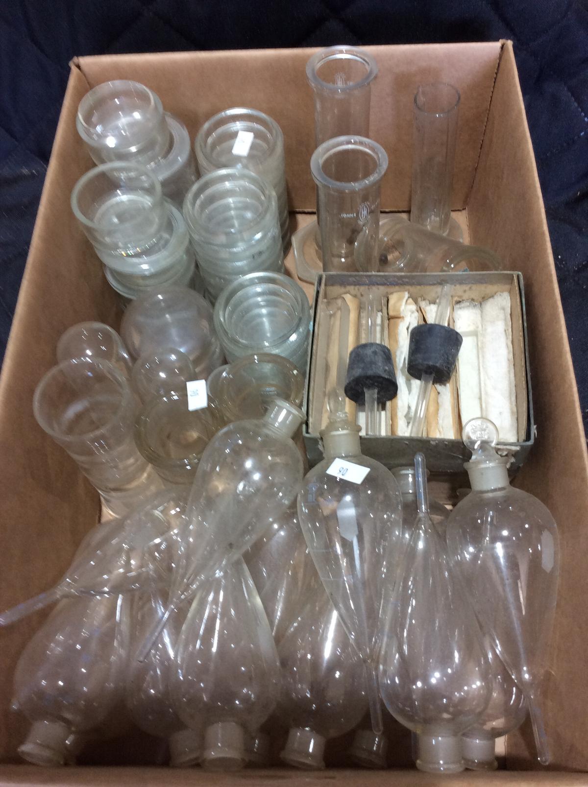 Box Lot of Assorted Scientific Glassware