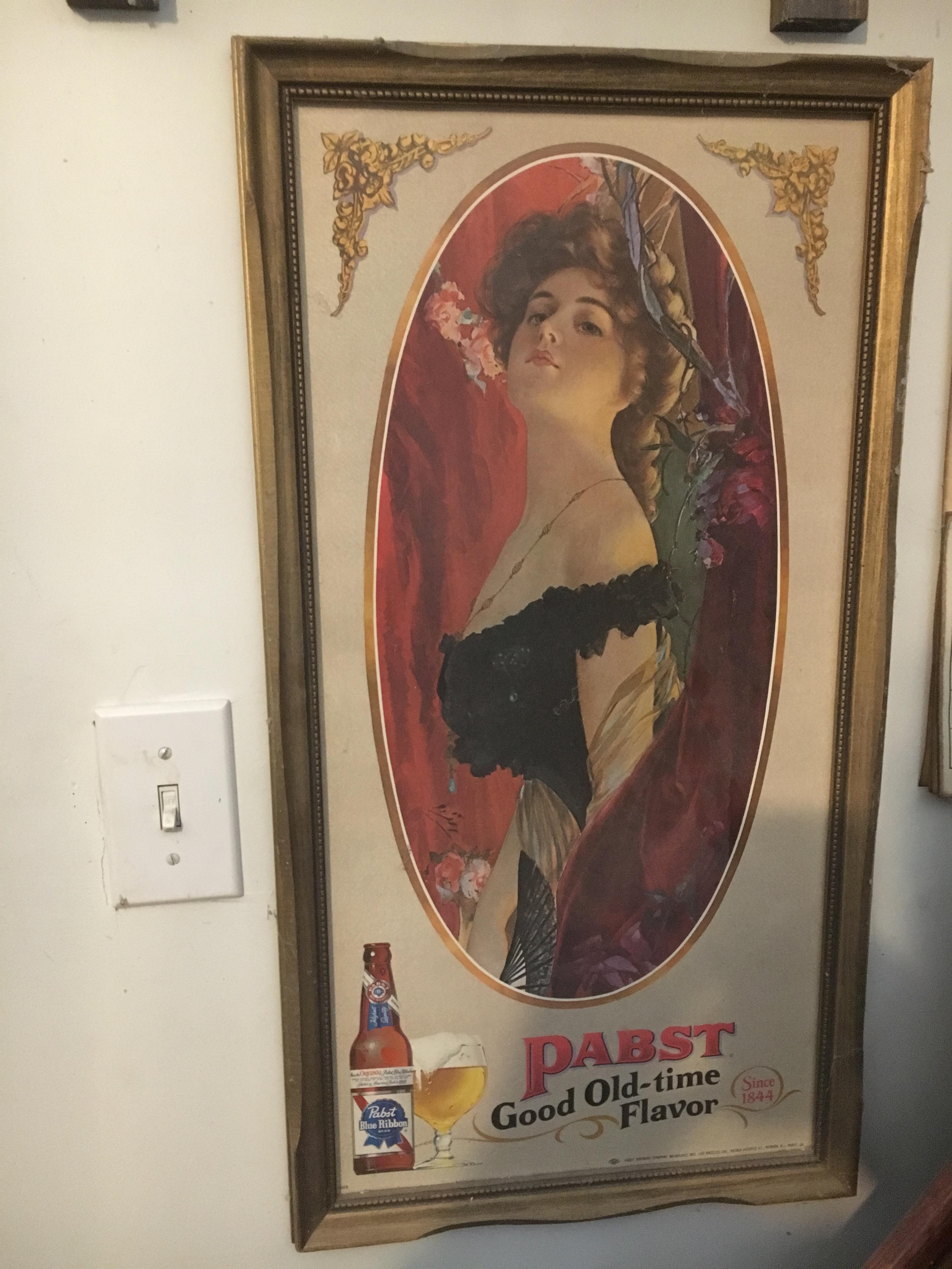 Framed Pabst Blue Ribbon Woman Memorabilia Sign