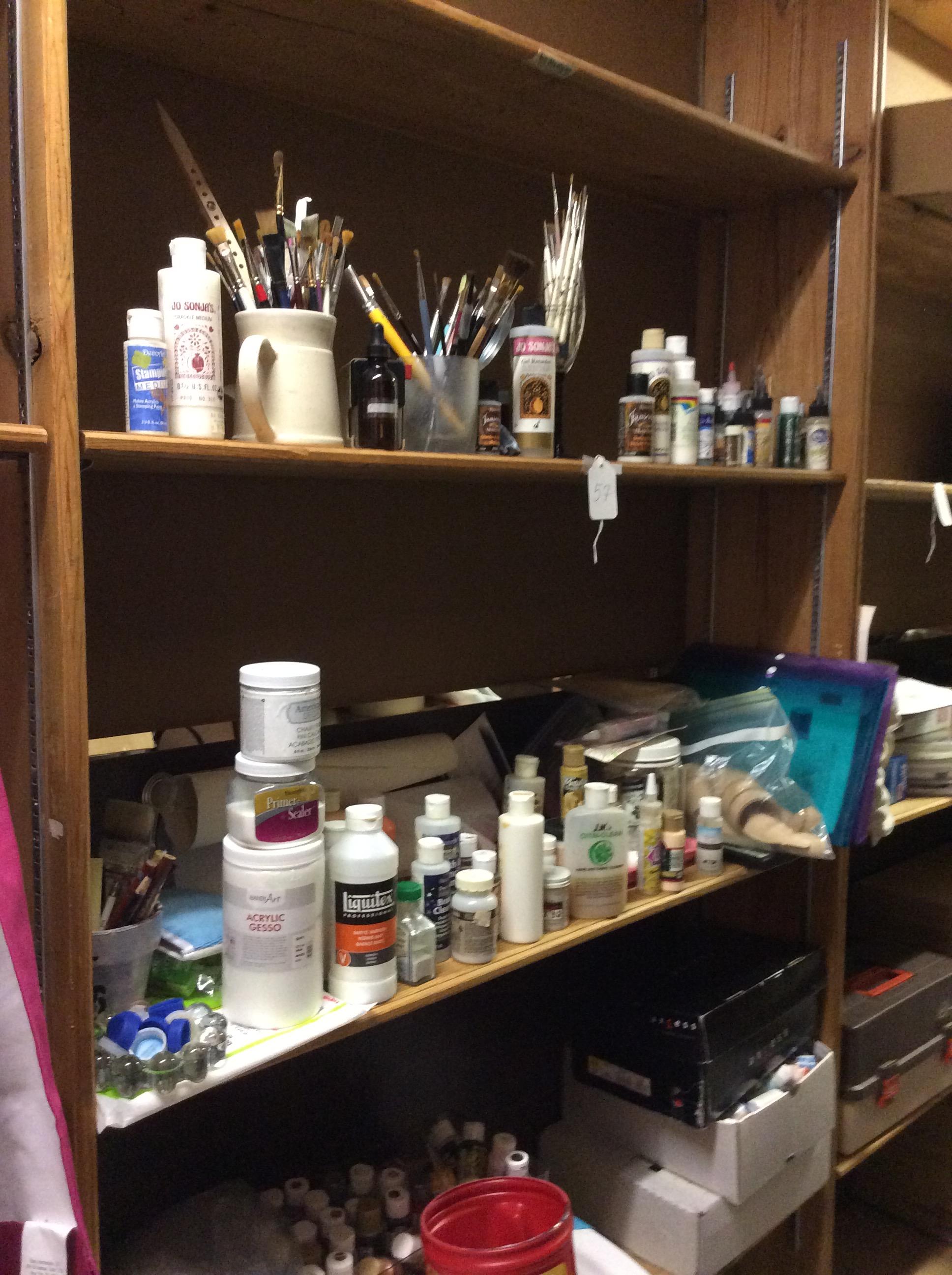 Assorted Art Supplies: Framing Supplies, Paints, Brushes, Projector, Frames