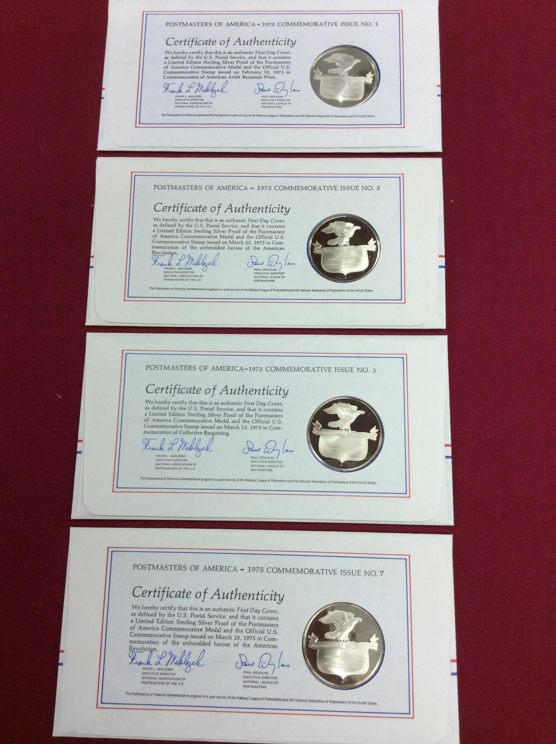 (4) 1975 Postmasters of America-Commemorative Issue Limited Edition Sterlin