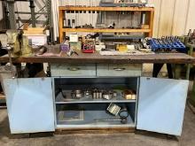 Work Bench and Cabinet w/ 5c collets, tooling, 4.5" visc - table 70x34x33"