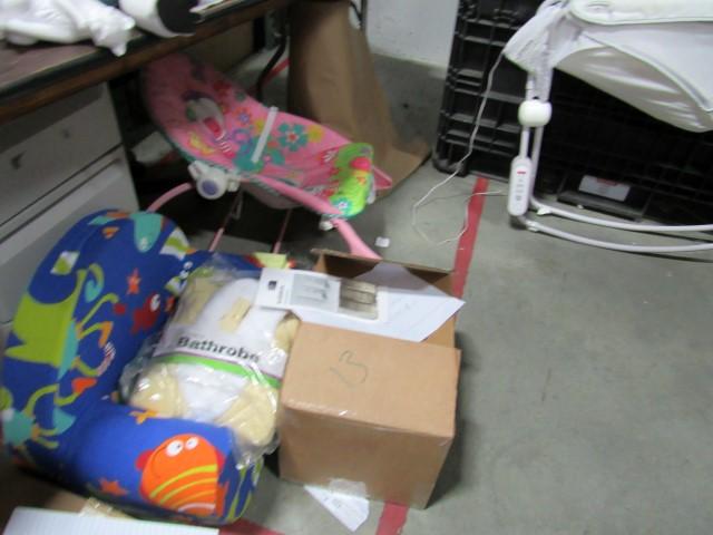 Lot On & Under Table, Baby Goods, Crayons, Toys Etc.