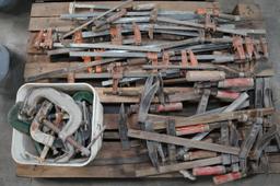 Pallet of Bar Clamps & bucket of C Clamps