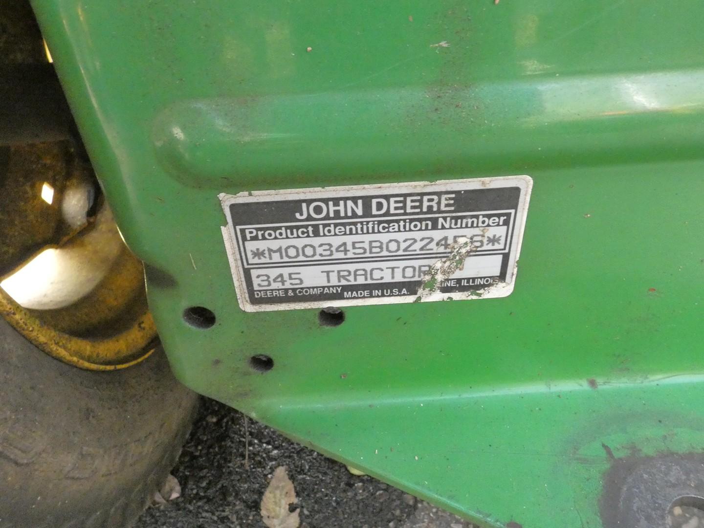 JD 345 Garden Tractor, SN:003458022456, 54'' Deck, No hood.