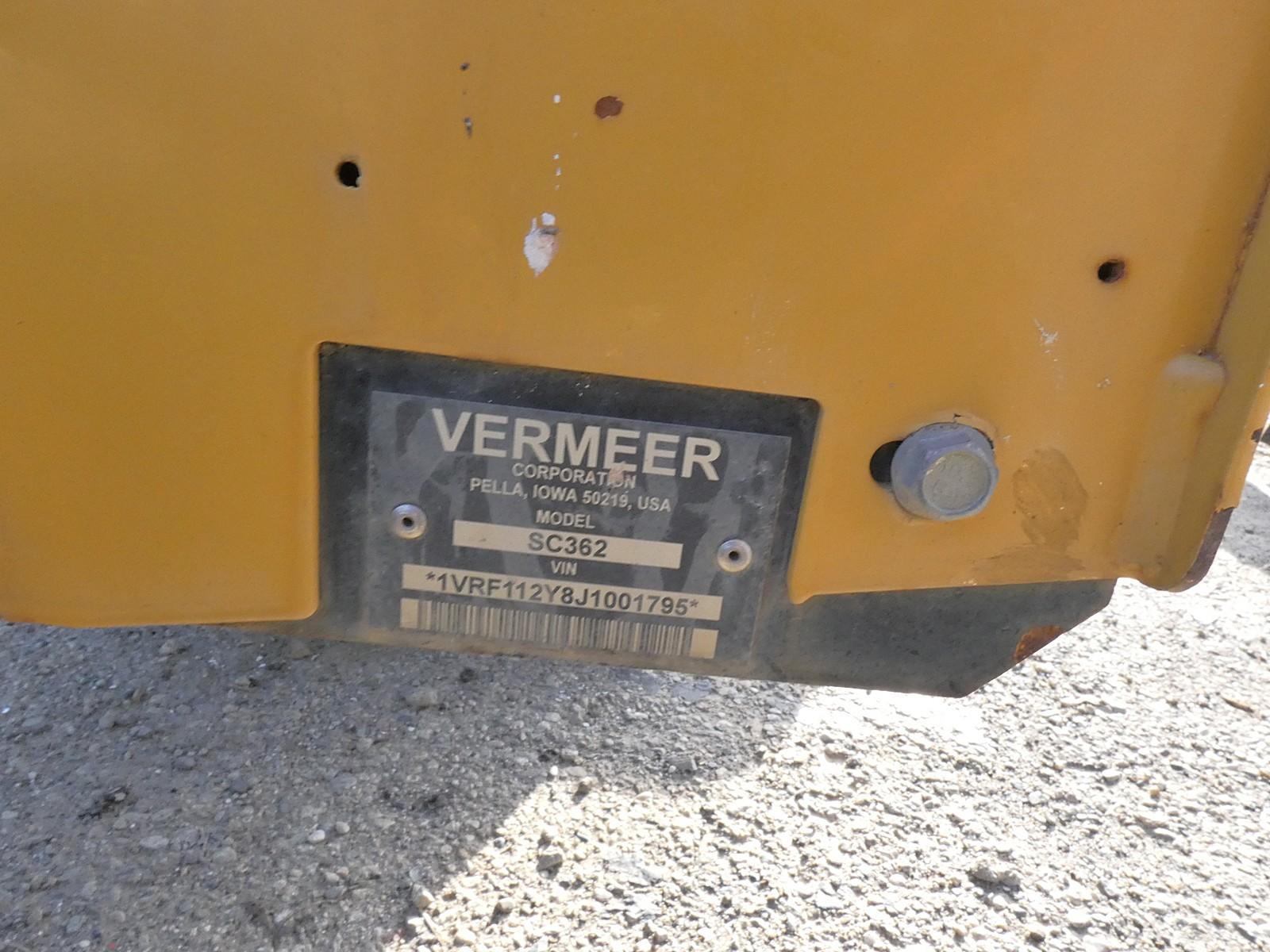 2018 Vermeer SC362 Stump Cutter, SN:1VRF112Y8J1001795, 30hp Gas, 816.3 hrs.
