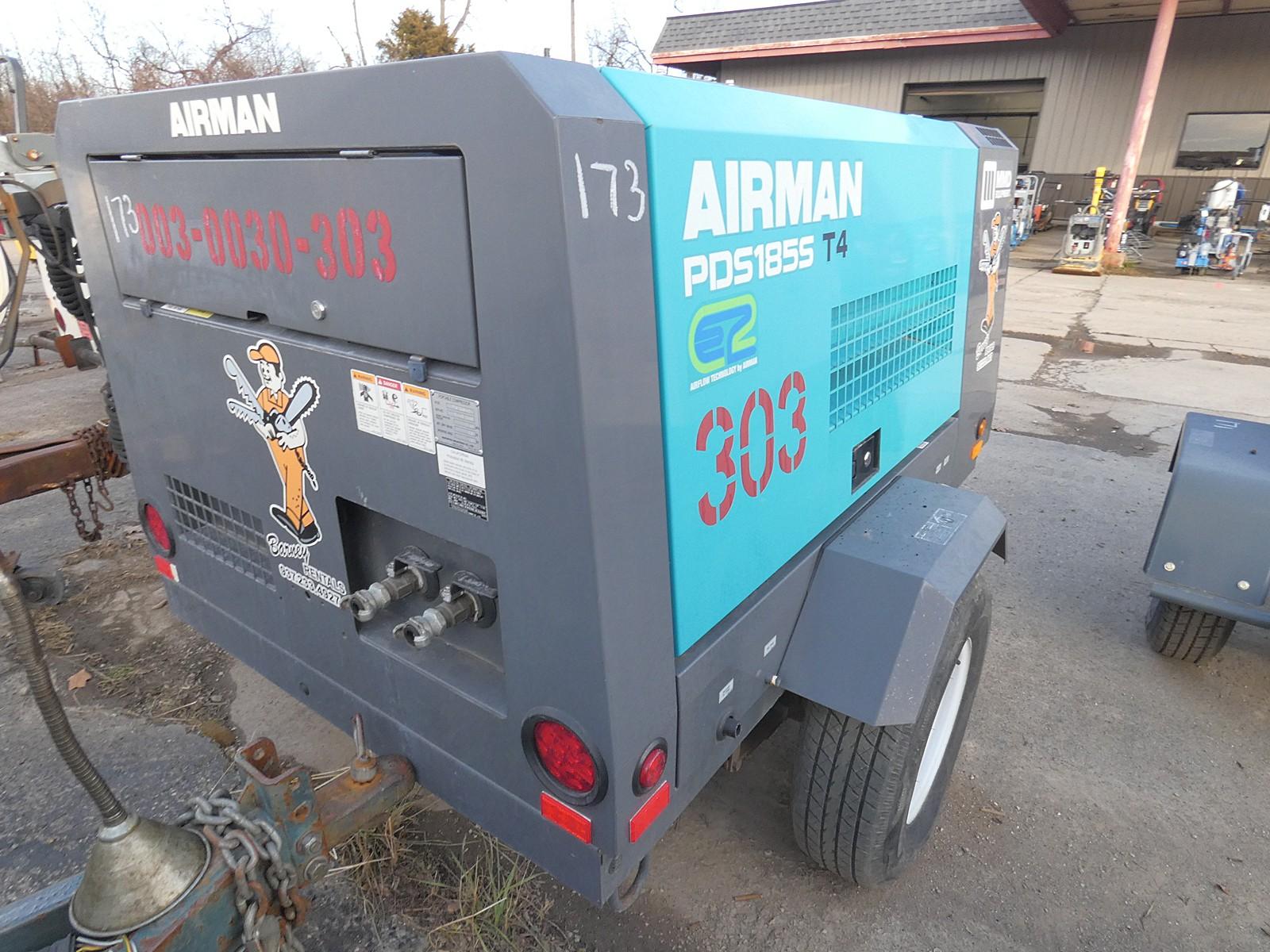 Airman 185cfm Air Compressor, SN:B4-6E10899, Yanmar Diesel, Trailer, 369 hr