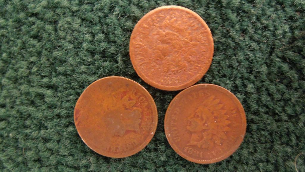 (3) 1881 Indian Head Penny