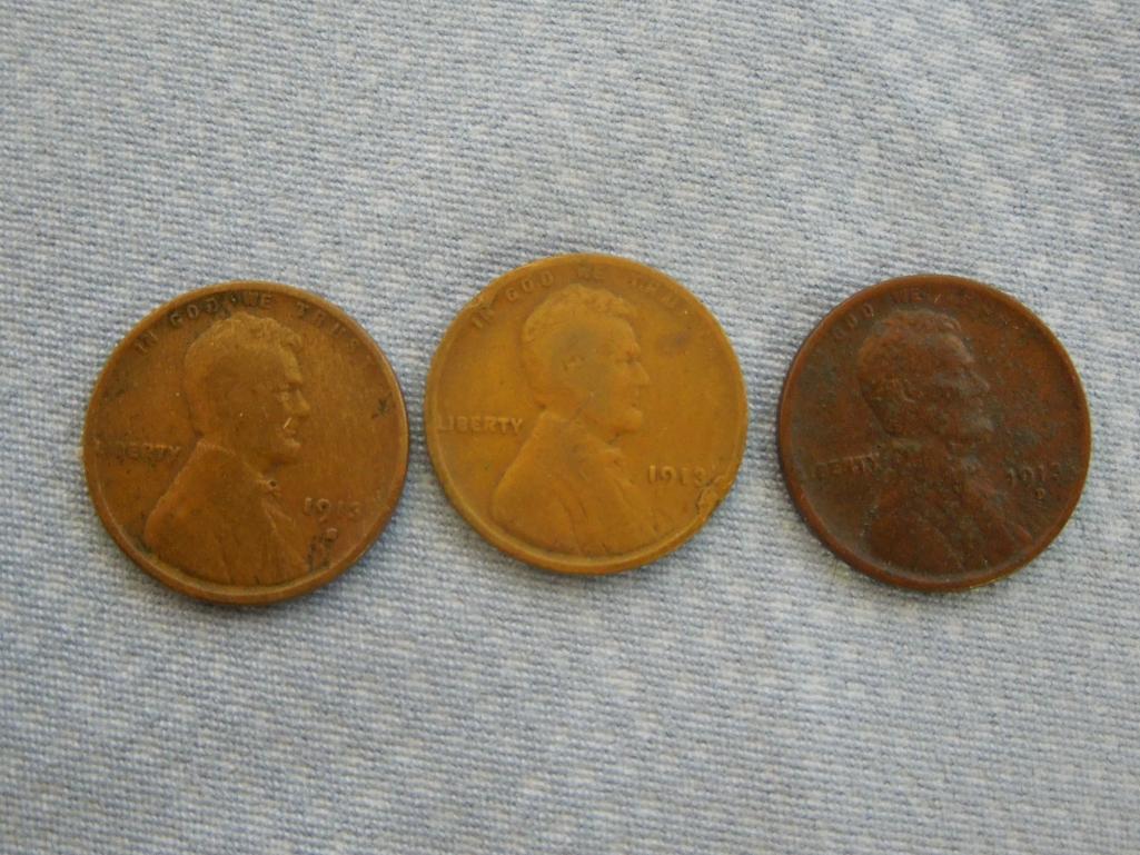 1913, 1913D, 1913S Pennies