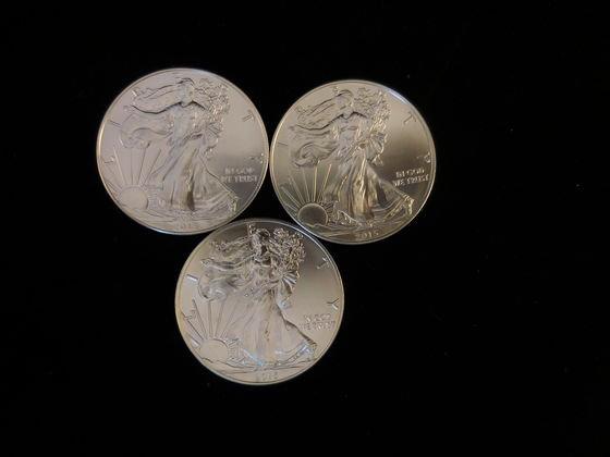 LOT OF 3 2015 SILVER EAGLES