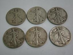 6 WALKING LIBERTY HALF DOLLARS 1918, 34, 35, 41, 43, 44, 45,