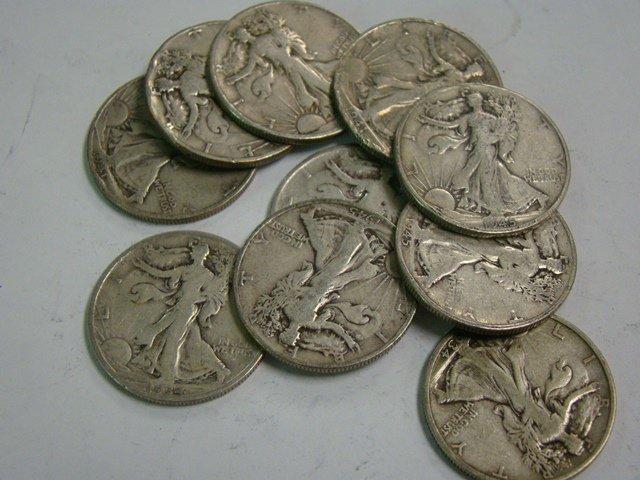 10 MIXED DATE WALKING LIBERTY HALF DOLLARS